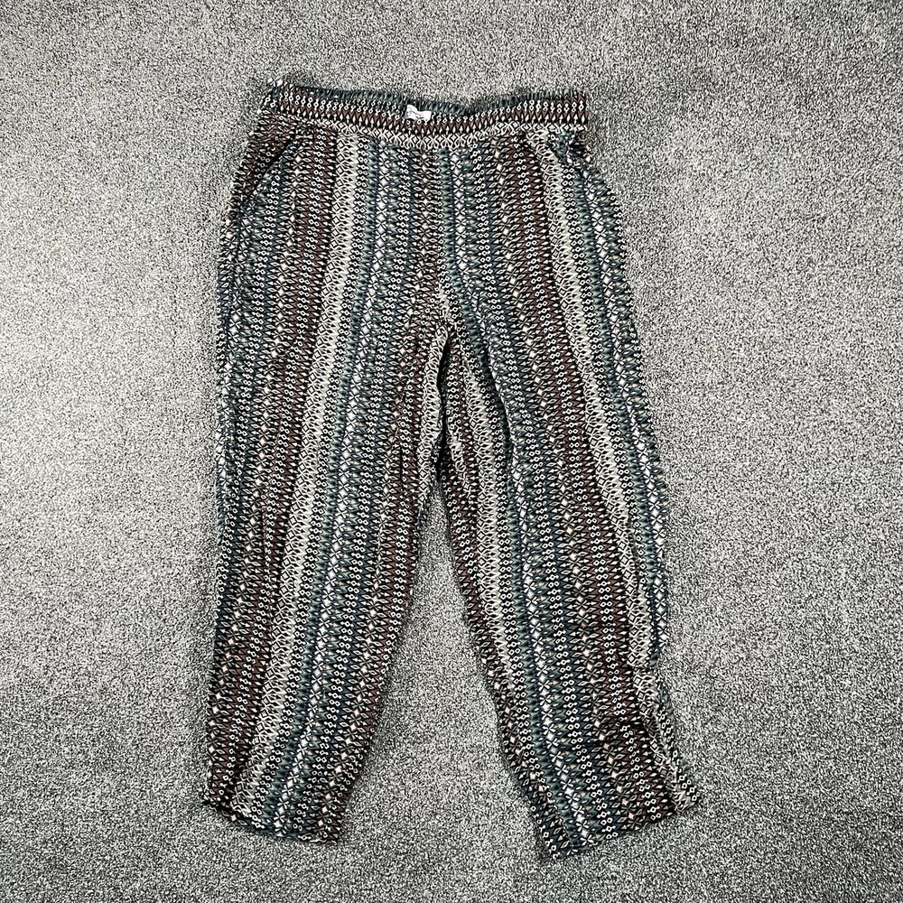 Jessica Simpson Womens Large Boho Print Wide Leg Pull On Cropped Pants Multi